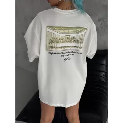 Unisex Baskılı Oversize T-Shirt - Beyaz Unisex Baskılı Oversize T-Shirt - Beyaz