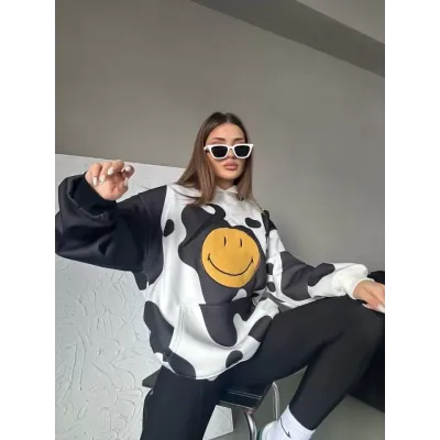 Smiley Face Kapüşonlu Sweatshirt - Siyah Smiley Face Kapüşonlu Sweatshirt - Siyah