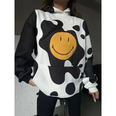 Smiley Face Kapüşonlu Sweatshirt - Siyah Smiley Face Kapüşonlu Sweatshirt - Siyah