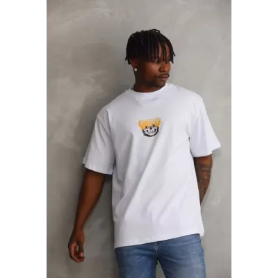 Unisex Baskılı Oversize T-Shirt - Beyaz