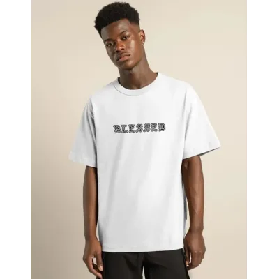 Unisex Bisiklet Yaka Oversize Baskılı T-Shirt - Beyaz