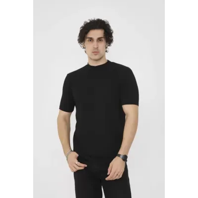 Unisex Bisiklet Yaka Slim Fit T-Shirt- Siyah