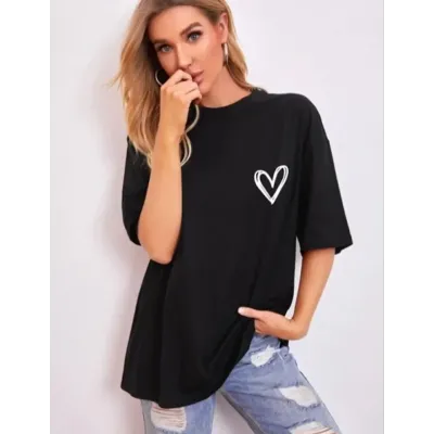 Bisiklet Yaka Baskılı Oversize T-Shirt - Siyah Bisiklet Yaka Baskılı Oversize T-Shirt - Siyah