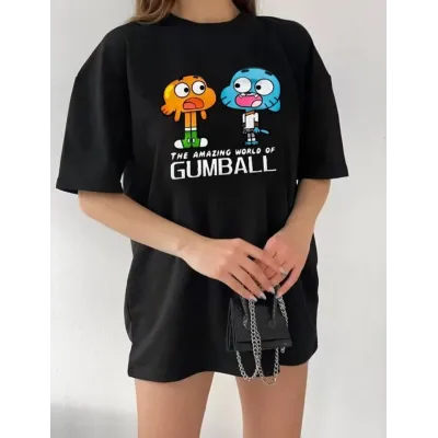Bisiklet Yaka Baskılı Oversize T-Shirt - Siyah Bisiklet Yaka Baskılı Oversize T-Shirt - Siyah