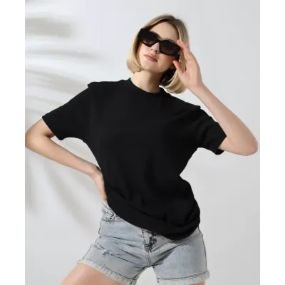 Unisex Bisiklet Yaka Slim Fit T-Shirt - Siyah Unisex Bisiklet Yaka Slim Fit T-Shirt - Siyah