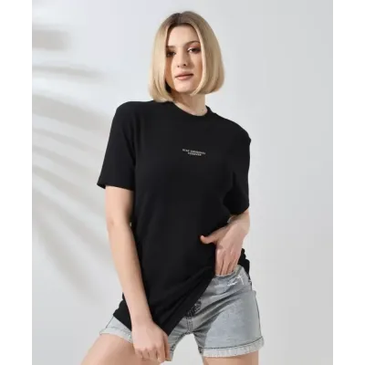 Unisex Bisiklet Yaka Baskılı Slim Fit T-Shirt - Siyah Unisex Bisiklet Yaka Baskılı Slim Fit T-Shirt - Siyah