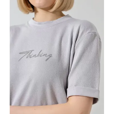 Unisex Bisiklet Yaka Baskılı Slim Fit T-Shirt - Boyalı Gri Unisex Bisiklet Yaka Baskılı Slim Fit T-Shirt - Boyalı Gri