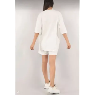 Unisex Nakış İşlemeli Şort Takım - Beyaz Unisex Nakış İşlemeli Şort Takım - Beyaz