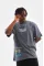Unisex Bisiklet Yaka Baskılı Oversize T-Shirt - Gri