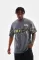 Unisex Bisiklet Yaka Baskılı Oversize T-Shirt - Gri