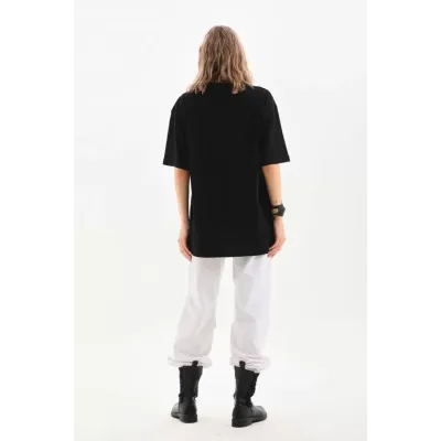 Unisex Bisiklet Yaka 20/1 Düz Oversize T-Shirt - Siyah Unisex Bisiklet Yaka 20/1 Düz Oversize T-Shirt - Siyah