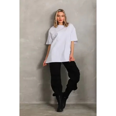 Unisex Bisiklet Yaka 20/1 Düz Oversize T-Shirt - Beyaz Unisex Bisiklet Yaka 20/1 Düz Oversize T-Shirt - Beyaz