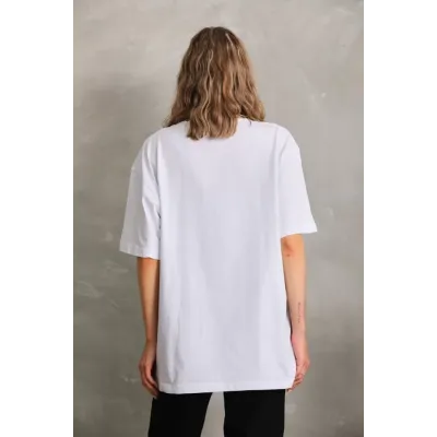 Unisex Bisiklet Yaka 20/1 Düz Oversize T-Shirt - Beyaz Unisex Bisiklet Yaka 20/1 Düz Oversize T-Shirt - Beyaz