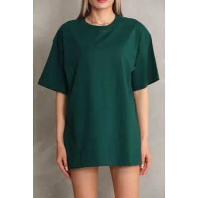 Unisex Bisiklet Yaka 20/1 Düz Oversize T-Shirt - Yeşil Unisex Bisiklet Yaka 20/1 Düz Oversize T-Shirt - Yeşil