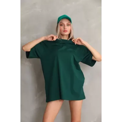 Unisex Bisiklet Yaka 20/1 Düz Oversize T-Shirt - Yeşil Unisex Bisiklet Yaka 20/1 Düz Oversize T-Shirt - Yeşil