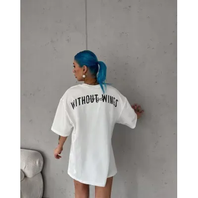 Unisex Bisiklet Yaka Baskılı Oversize T-Shirt - Beyaz Unisex Bisiklet Yaka Baskılı Oversize T-Shirt - Beyaz