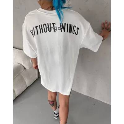 Unisex Bisiklet Yaka Baskılı Oversize T-Shirt - Beyaz Unisex Bisiklet Yaka Baskılı Oversize T-Shirt - Beyaz