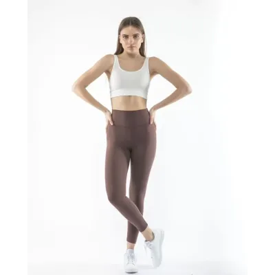 Yüksek Bel Sporcu Düz Tayt - Kahverengi Yüksek Bel Sporcu Düz Tayt - Kahverengi