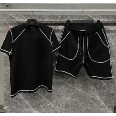 Unisex Karoyaka Dikişli Şortlu Takım - Siyah