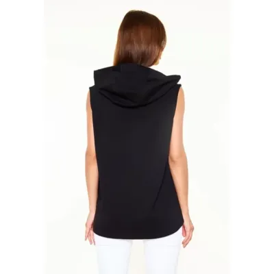 Unisex Kapşonlu Kolsuz Düz Oversize T-shirt - Siyah Unisex Kapşonlu Kolsuz Düz Oversize T-shirt - Siyah