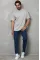 Unisex Bisiklet Yaka Baskılı Oversize T-Shirt - Gri