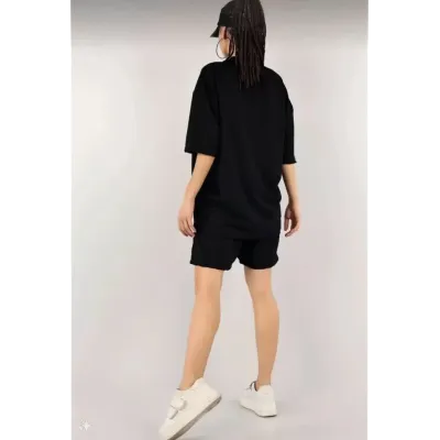 Unisex Nakış İşlemeli Şort Takım - Siyah Unisex Nakış İşlemeli Şort Takım - Siyah
