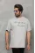 Unisex Bisiklet Yaka Baskılı Oversize T-Shirt - Gri