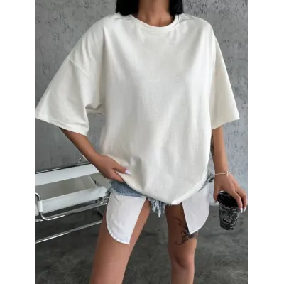 Düz Biskilet Yaka T-shirt - Beyaz Düz Biskilet Yaka T-shirt - Beyaz