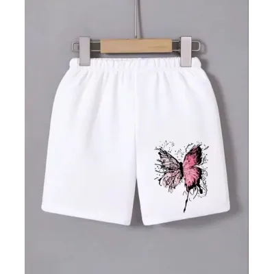 Beli Lastikli Baskılı Mini Şort - Beyaz Beli Lastikli Baskılı Mini Şort - Beyaz