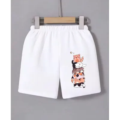 Beli Lastikli Baskılı Mini Şort - Beyaz Beli Lastikli Baskılı Mini Şort - Beyaz