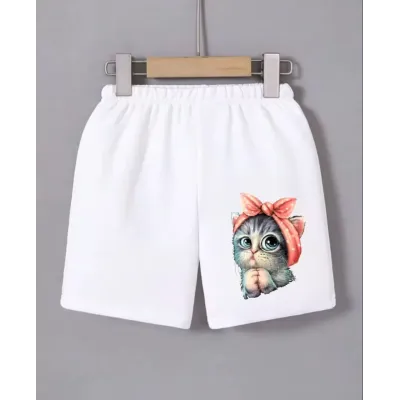 Beli Lastikli Baskılı Mini Şort - Beyaz Beli Lastikli Baskılı Mini Şort - Beyaz