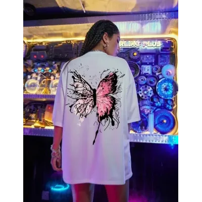 Unisex Baskılı Oversize T-Shirt - Beyaz Unisex Baskılı Oversize T-Shirt - Beyaz