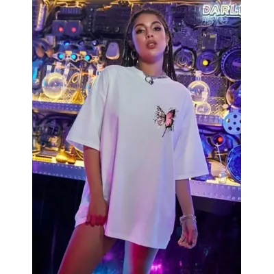 Unisex Baskılı Oversize T-Shirt - Beyaz Unisex Baskılı Oversize T-Shirt - Beyaz