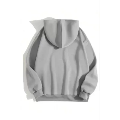 3 İplik Pamuklu Unisex Kapşonlu Sweetshirt - Gri 3 İplik Pamuklu Unisex Kapşonlu Sweetshirt - Gri