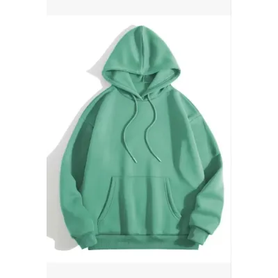 3 İplik Pamuklu Unisex Kapşonlu Sweetshirt - Mint Yeşili 3 İplik Pamuklu Unisex Kapşonlu Sweetshirt - Mint Yeşili