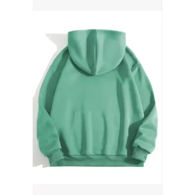 3 İplik Pamuklu Unisex Kapşonlu Sweetshirt - Mint Yeşili 3 İplik Pamuklu Unisex Kapşonlu Sweetshirt - Mint Yeşili
