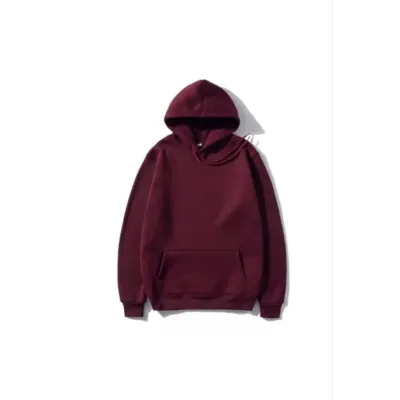 3 İplik Pamuklu Unisex Kapşonlu Sweetshirt - Bordo 3 İplik Pamuklu Unisex Kapşonlu Sweetshirt - Bordo