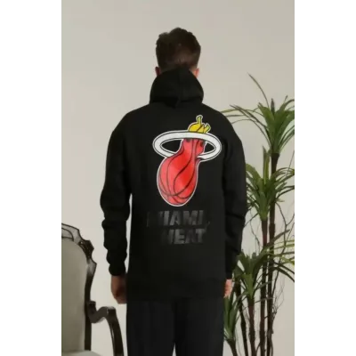 Unisex Kapşonlu Baskılı Sweetshirt - Siyah