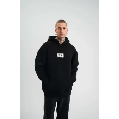 Unisex Kapşonlu Uzun Kol Patchli Nakışlı SweatShirt  - Siyah