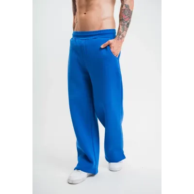 Unisex Boru Paça Baggy Eşofman Pantalon - Mavi