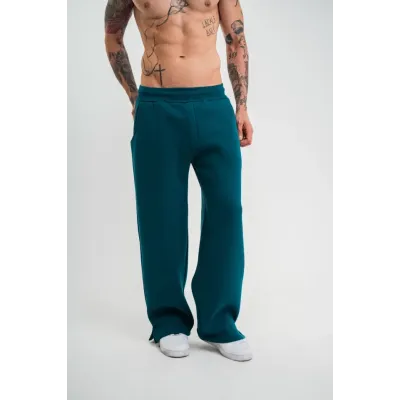 Unisex Boru Paça Baggy Eşofman Pantalon - Koyu Deniz Yeşili
