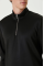 Unisex Uzun Kol Yarım Farmuarlı Yakalı Basic SweatShirt - Siyah