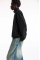 Oversize Yarım Farmuarlı Yakalı Basic SweatShirt - Siyah