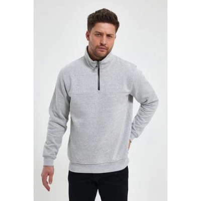 Oversize Yarım Farmuarlı Yakalı Basic SweatShirt - Gri