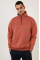 Oversize Yarım Farmuarlı Yakalı Basic SweatShirt - Gül Kurusu