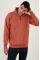 Oversize Yarım Farmuarlı Yakalı Basic SweatShirt - Gül Kurusu
