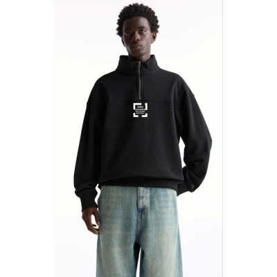 Oversize Yarım Farmuarlı Yakalı Özel Tasarım Basic SweatShirt - Siyah Oversize Yarım Farmuarlı Yakalı Özel Tasarım Basic SweatShirt - Siyah
