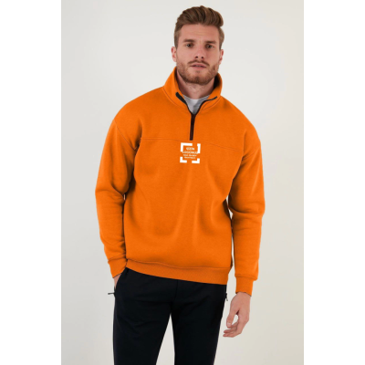 Oversize Yarım Farmuarlı Yakalı Özel Tasarım Basic SweatShirt - Turuncu Oversize Yarım Farmuarlı Yakalı Özel Tasarım Basic SweatShirt - Turuncu