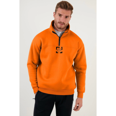 Oversize Yarım Farmuarlı Yakalı Özel Tasarım Basic SweatShirt - Turuncu Oversize Yarım Farmuarlı Yakalı Özel Tasarım Basic SweatShirt - Turuncu