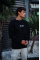 Oversize Bisiklet Yaka Üç İplik Baskılı SweatShirt - Siyah